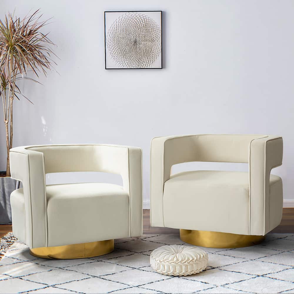 Carisa Modern Upholstered Swivel Open-Back Barrel Chair with Golden Base by HULALA HOME