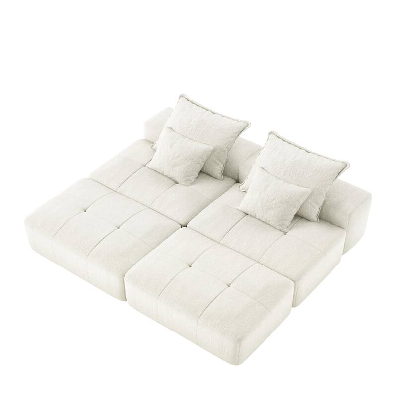 GDFStudio - Sparkling Chenille Oversized 2-Seater 142" Modular Sectional Sofa with 2 Ottomans