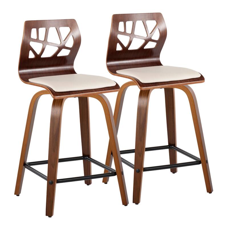 Carson Carrington Sala 24" Fixed-Height Counter Stool with Bent Wood Legs & Square Footrest (Set of 2)
