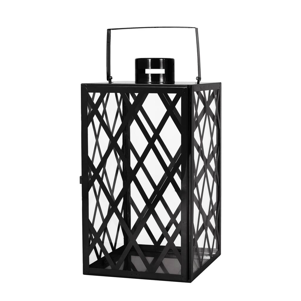 Dove 18 Inch Lantern, Lattice Black Stainless Steel, Tempered Glass