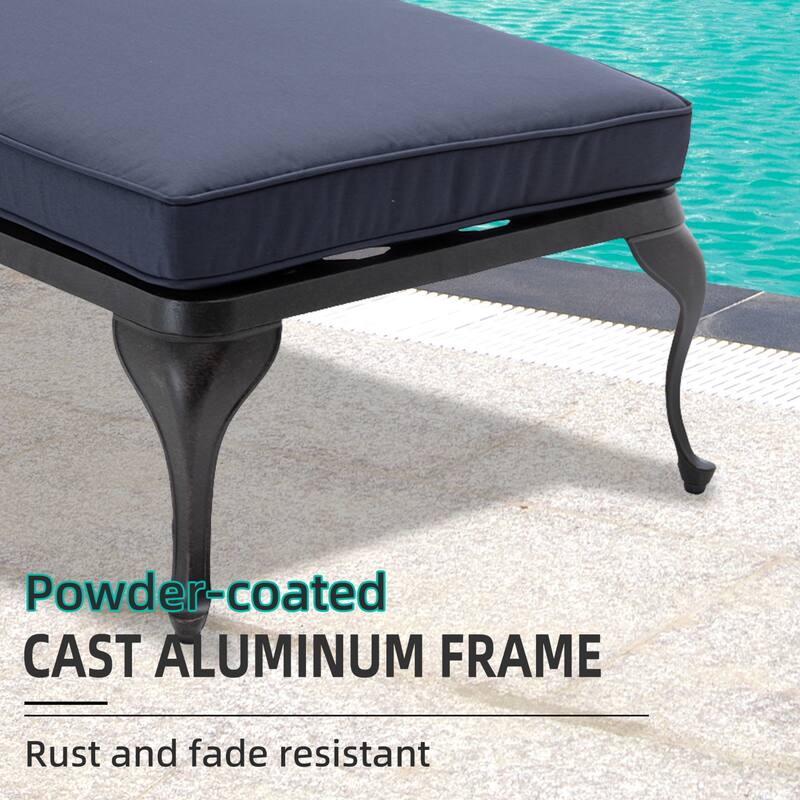 3-Piece Aluminum Reclining Outdoor Chaise Lounge with Table and Cushions