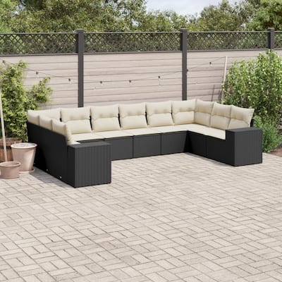 vidaXL Patio Sofa Set with Cushions Outdoor Conversation Furniture Poly Rattan
