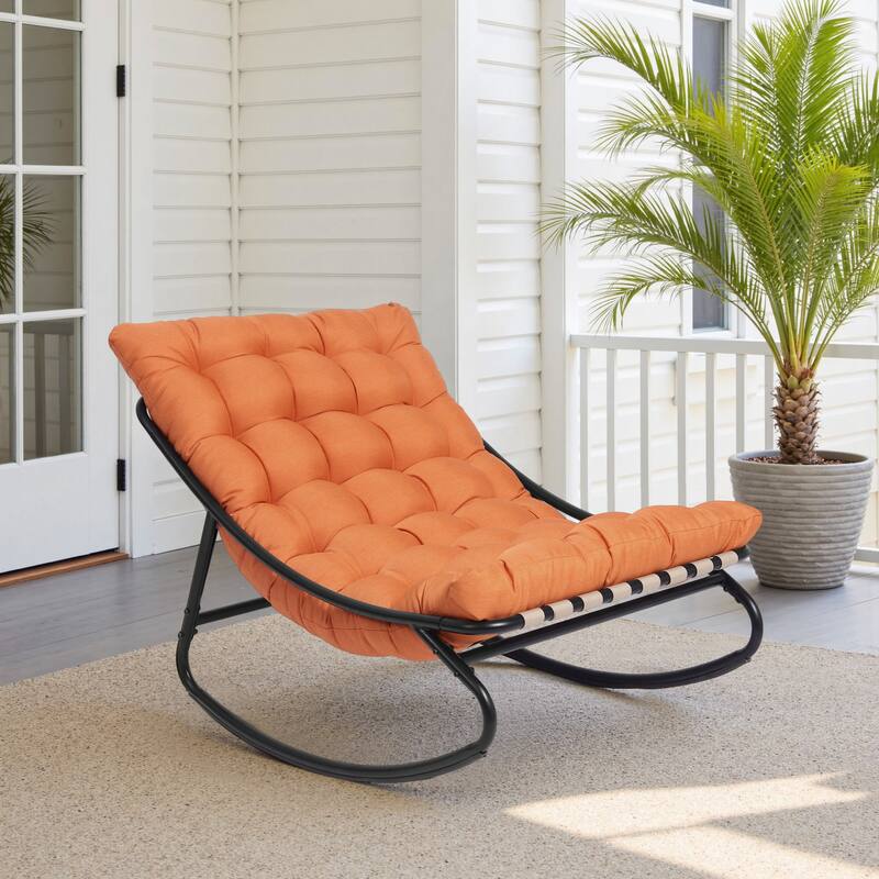 Outdoor Metal Frame Rocking Chair with Water-Resistant Cushions - Orange/Single - Single