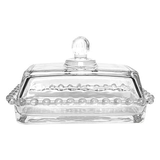 STP Goods Elegant Beaded Clear Glass Butter Dish - 5.1 x 3 x 3"