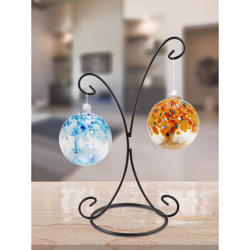 Tree of Life - Aqua Hand Blown Art Glass Ornament-4"D - 4 inch
