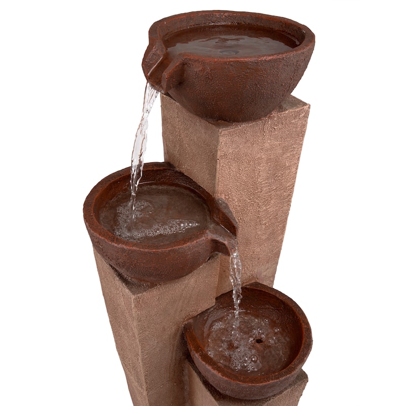 Alpine Corporation 35" Tall Outdoor Layered 3 Tiered Pots Fountain