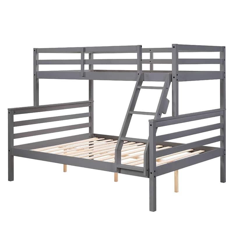 Twin Over Full Bunk Bed,Solid Wood Frame,High Guardrail,Safe for Kids