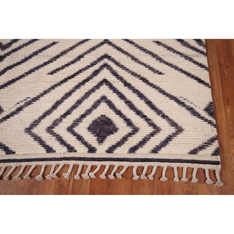 Geometric Moroccan / Modern Area Rug Handmade Wool Carpet - 7'10"x 10'9"