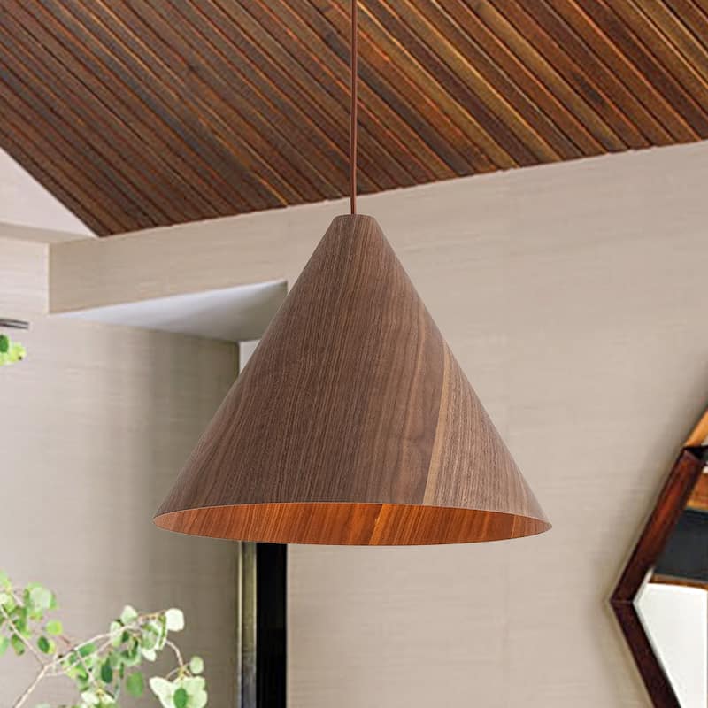 Scandinavian Wood Grain Large Tapered Conical Pendant Light 17.7in - Walnut