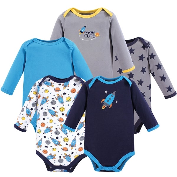 slide 1 of 1, Luvable Friends Baby Boy Cotton Long-Sleeve Bodysuits 5pk, Rocket 0-3 Months - Rocket
