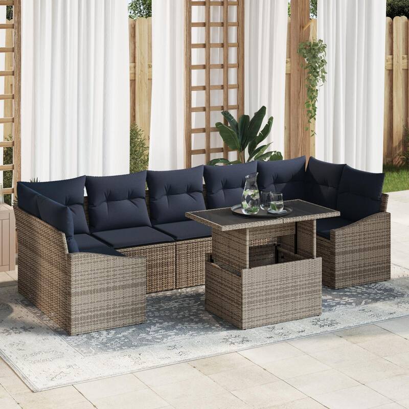 vidaXL 8 Piece Garden Sofa Set with Cushions - 113.8×48.6×27.2 - Grey