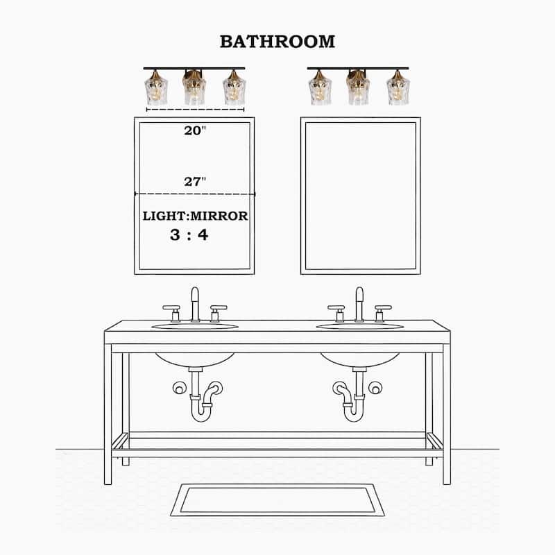 Modern Black Gold Bathroom Vanity Light Hammered Glass Wall Sconces Lamps with 1/2/3/4 Lights