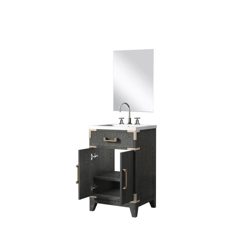 20 in. Black Oak Vanity with Acrylic Countertop, 18 in. Mirror, and Chrome Gooseneck Faucet Set - Compact Bathroom Sink