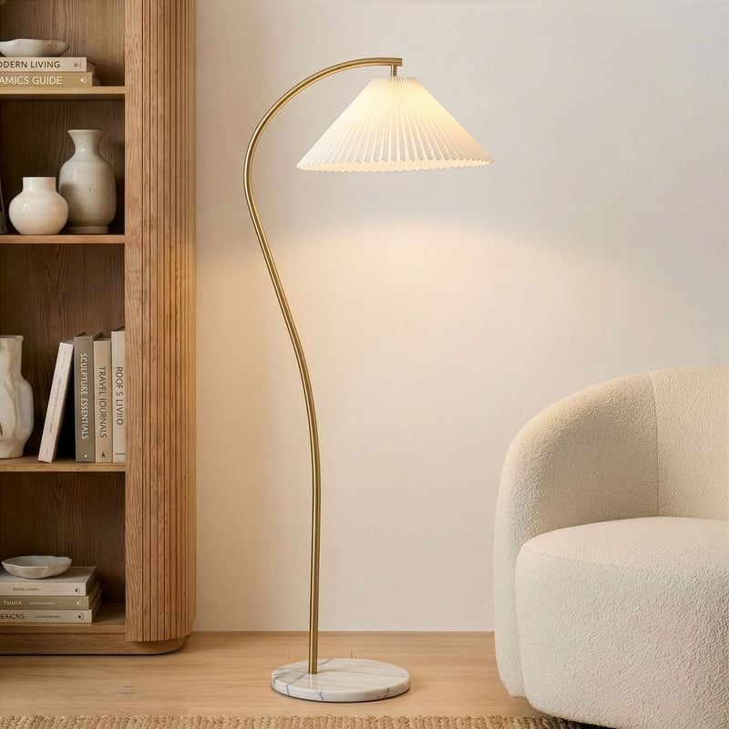 Brightech Athena LED Vintage Antiqued Brass Gold Midcentury Arc Super Bright Floor Lamp with Heavy Marble Base