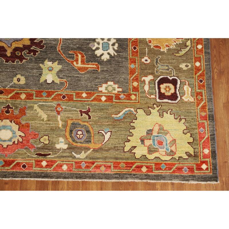Hand Knotted Oriental 100% Wool Carpet Transitional All-Over Greys & Charcoal Oushak Area Rug - 10' 0'' X 8' 0''