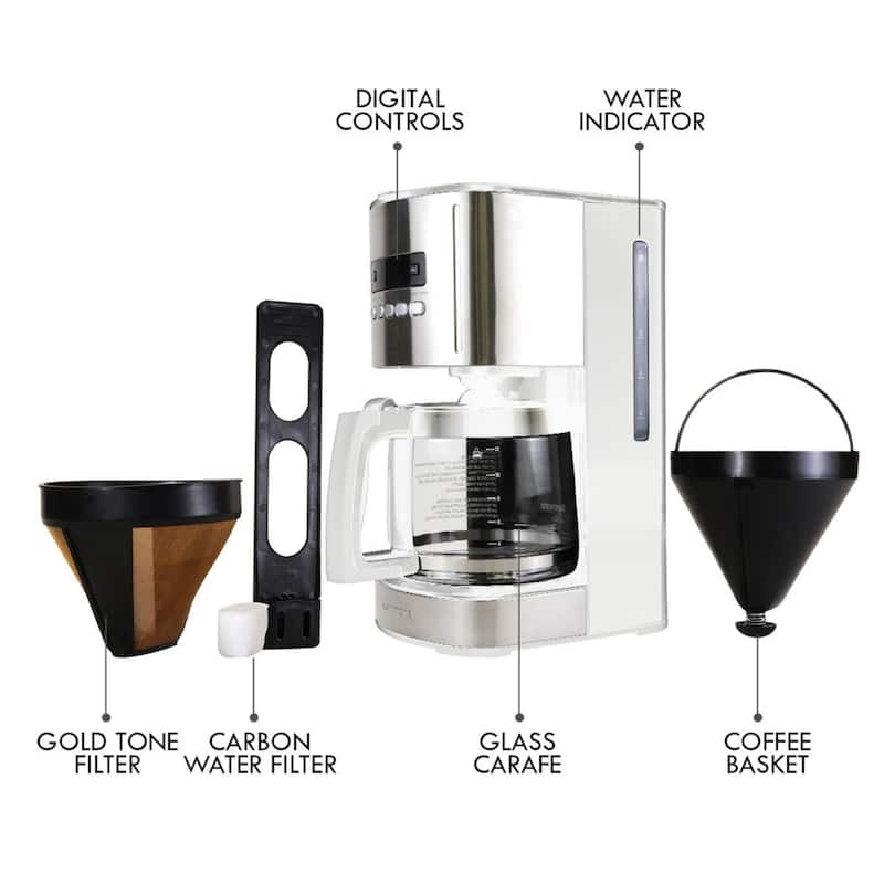 Kenmore Aroma Control 12-Cup Programmable Coffee Maker, White and Stainless Steel, Reusable Filter