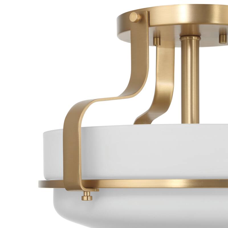 Allegra Etched Opal Glass and Metal Semi-Flush Mount Ceiling Light - 13.5"L x 13.5"W x 9.3"H