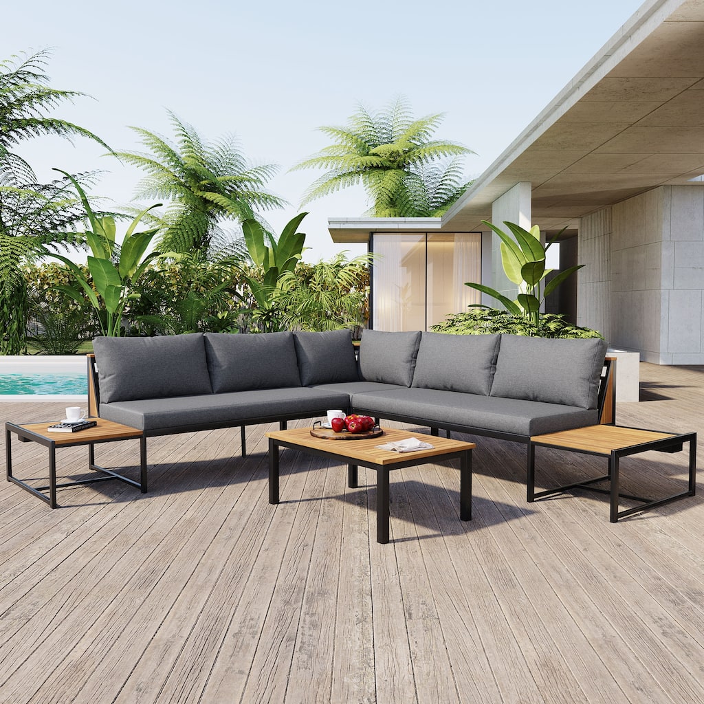 4-Pieces Outdoor Sofa Set with Waterproof Cushions
