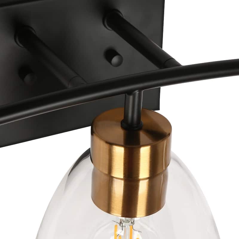 Modern Farmhouse 3-Light Bathroom Vanity Lights Black Gold Wall Sconces - D 22.8" x H 8.6"