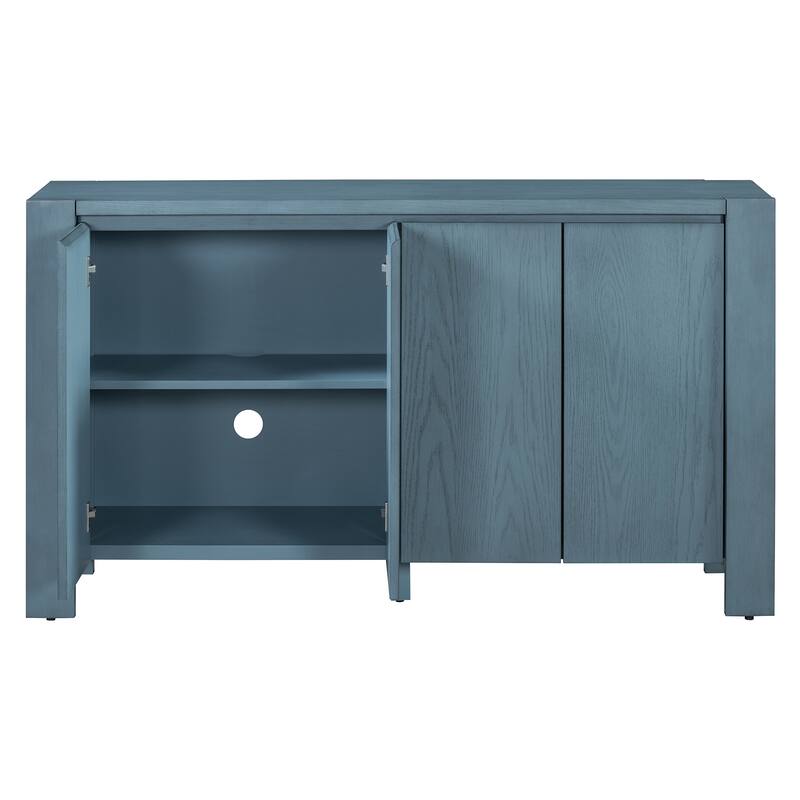 Retro 4-Door Buffet Cabinet with Adjustable Shelves Storage, for Dining Room, Kitchen and Living Room, Navy