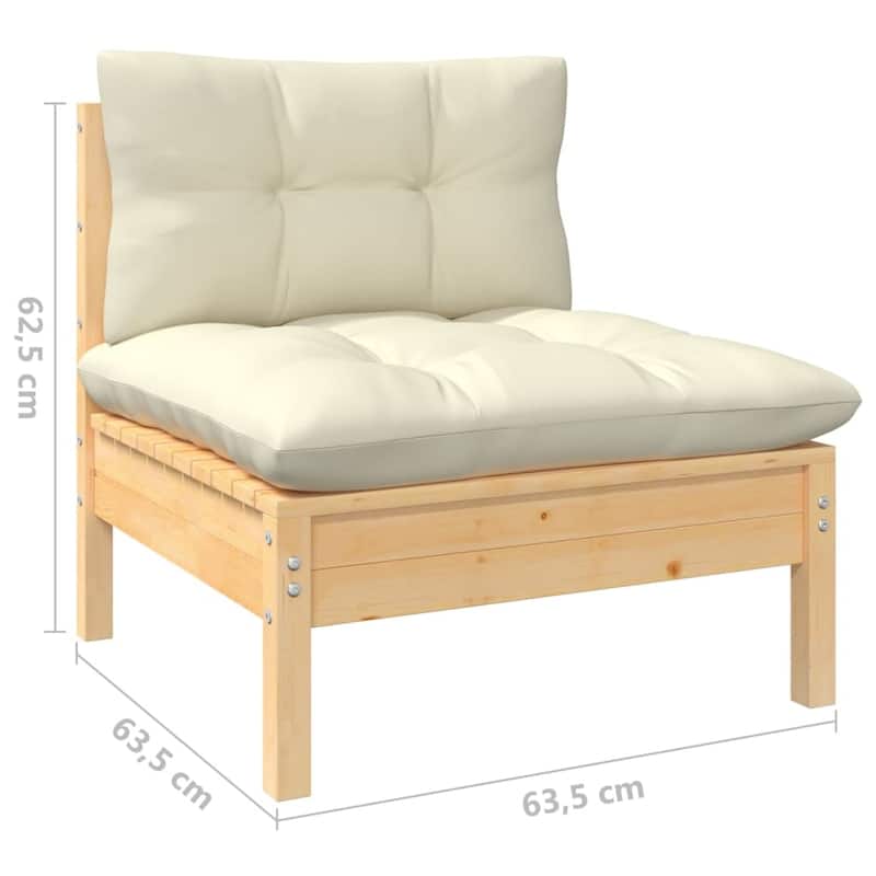 vidaXL Solid Wood Pine Patio Lounge Set 3 Piece with Cushions Multi Colors - 25" x 25" x 24.6"