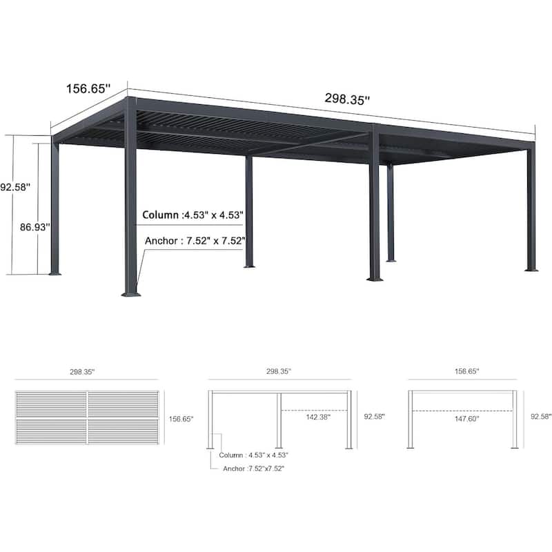PURPLE LEAF Louvered Pergola Sun Shade Shelter with Adjustable Metal Roof for Patio Hardtop Pergola