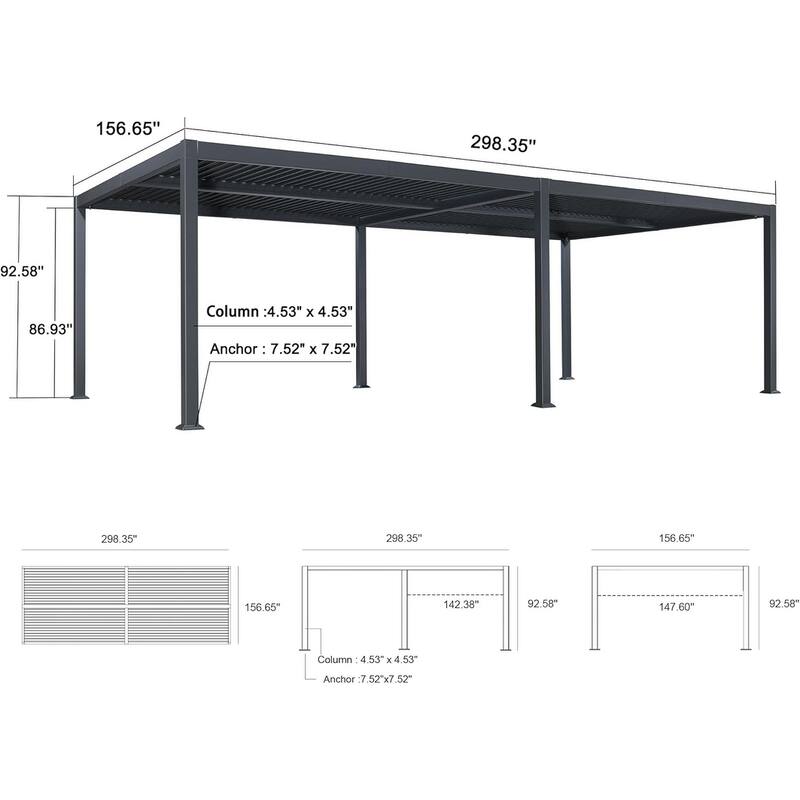 PURPLE LEAF Sun Shade Louvered Pergola with Light - Adjustable Metal Roof for Outdoor Patio
