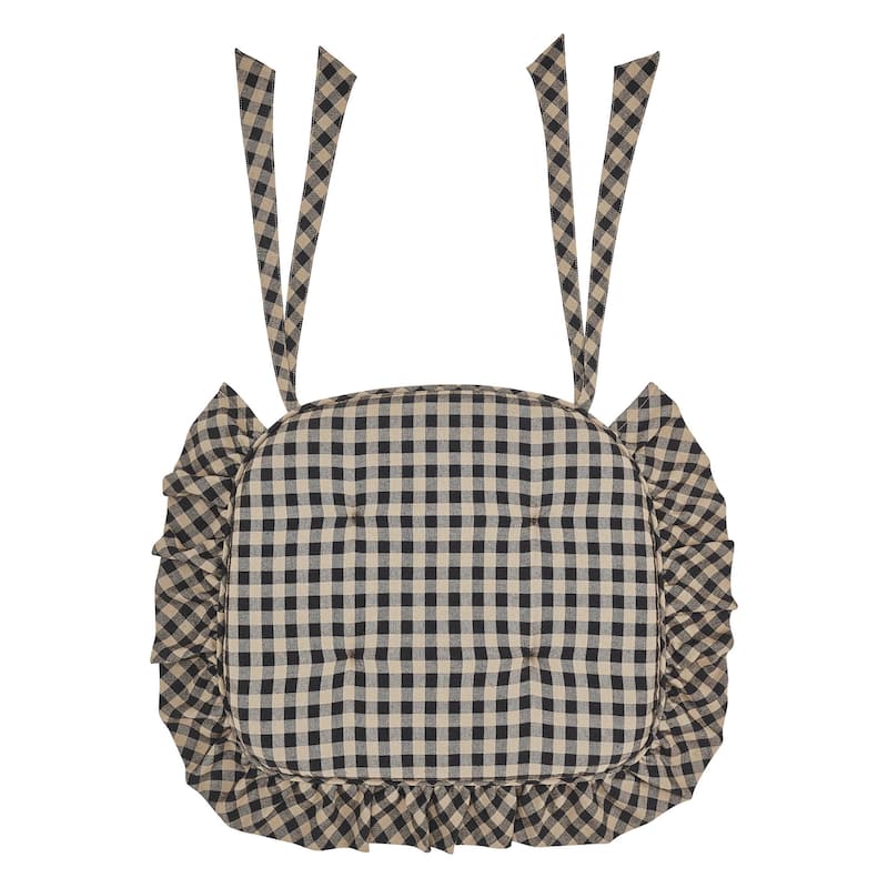 Black Check Ruffled Chair Pad 16.5x18
