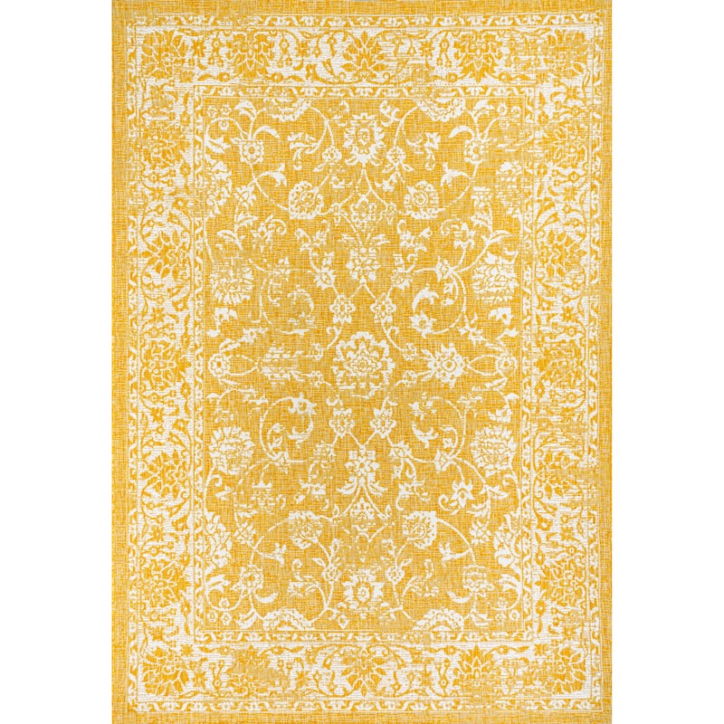 JONATHAN Y Sinjuri Bohemian Textured Weave Floral Indoor/Outdoor Area Rug - 5 X 8 - Yellow/Cream