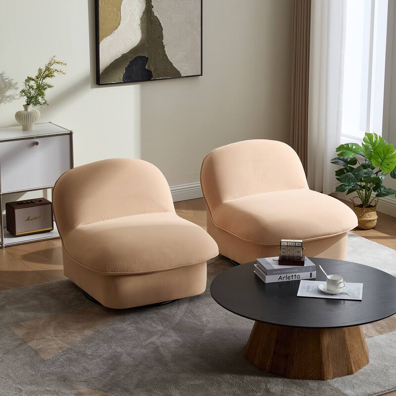 Swivel Accent Chair, 360-degree Metal Base with Velvet Fabric Upholstery, Comfy Pumpkin-Shaped Swivel Chair for Living Room