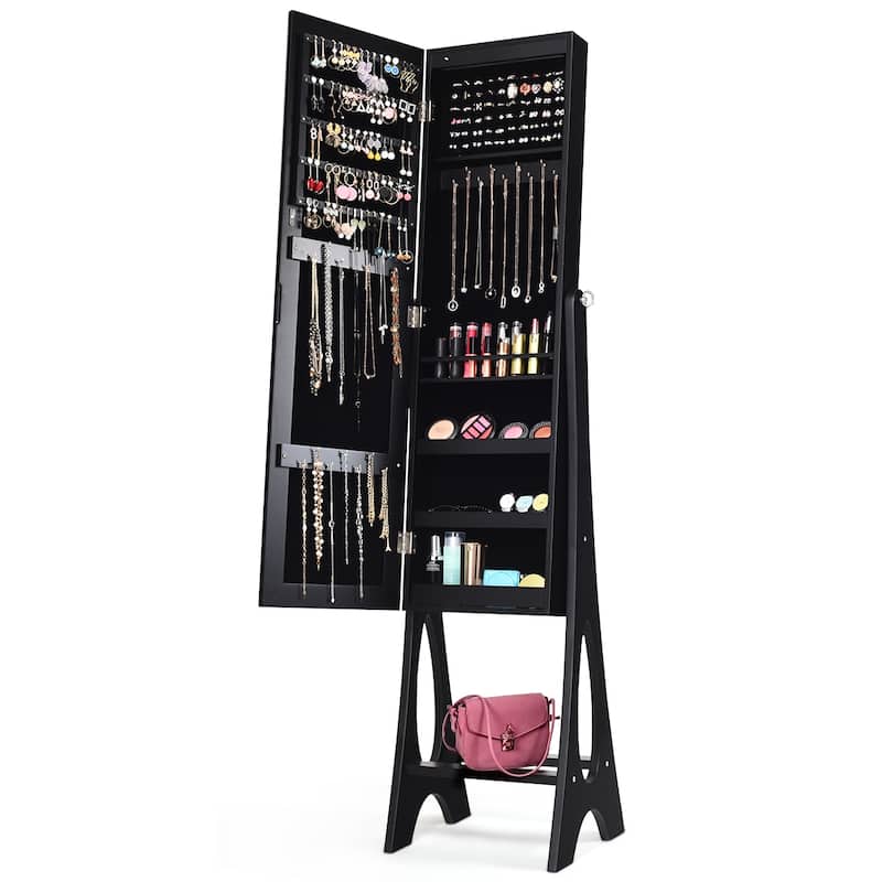 Costway LED Jewelry Cabinet Organizer Bevel Edge Mirrored Standing
