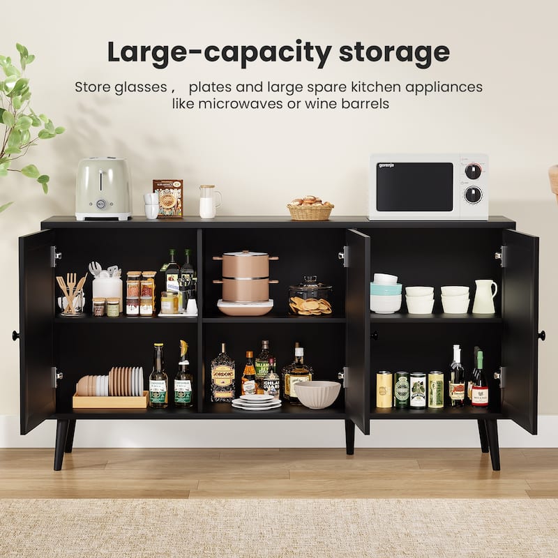 Sideboard Buffet Cabinet with 3 Rattan Doors,Modern Kitchen Storage Console Cabinet for Entryway Living Room (Large)