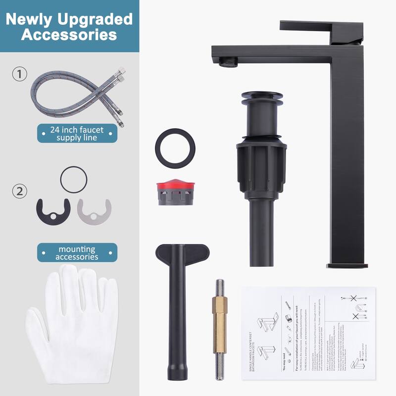 WOWOW Single Handle Single Hole High Arc Bathroom Vessel Faucet