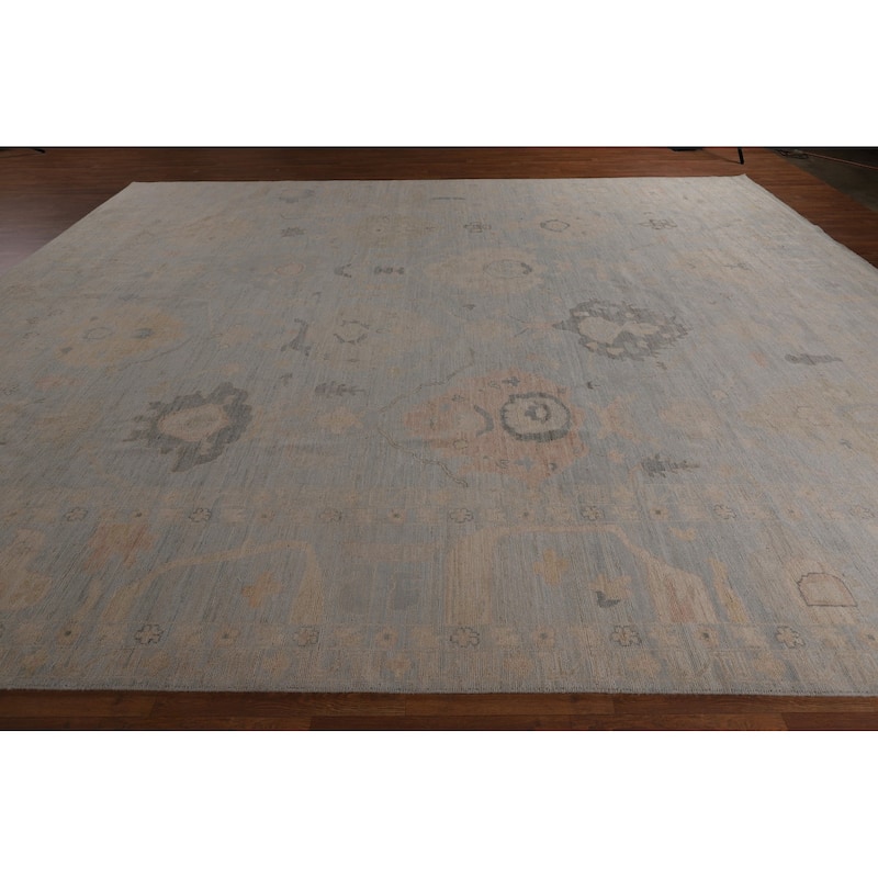 Blue Oushak Turkish Large Area Rug Hand-Knotted Wool Carpet - 12'1"x 14'9"