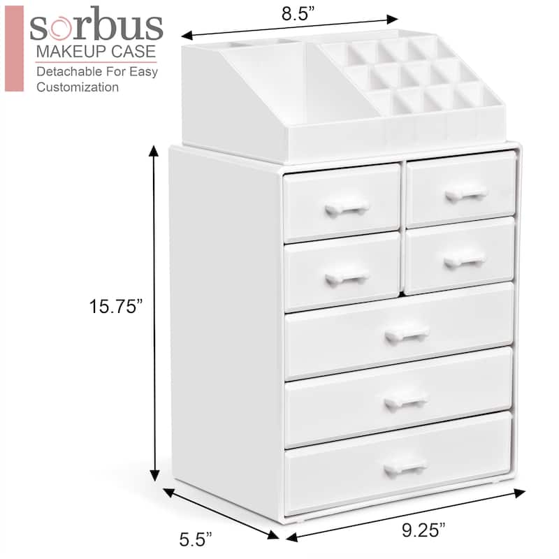 Sorbus Makeup Organizer with Brush Holder and Cosmetic Storage Drawers - 9.25" L x 6.25" W x 14.25" H