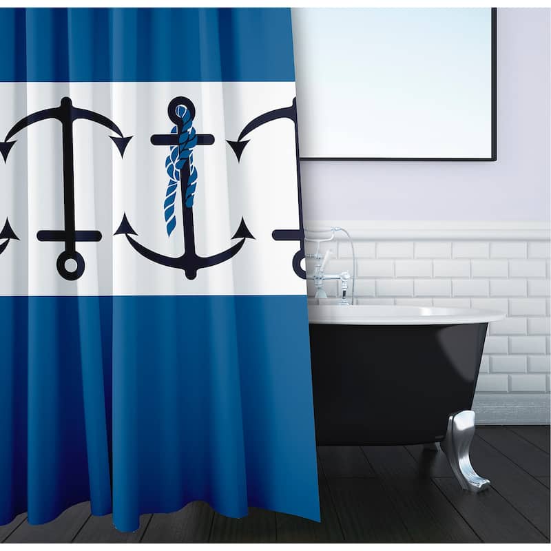 71 x 74-inch Anchor Stripedd Print Shower Curtain