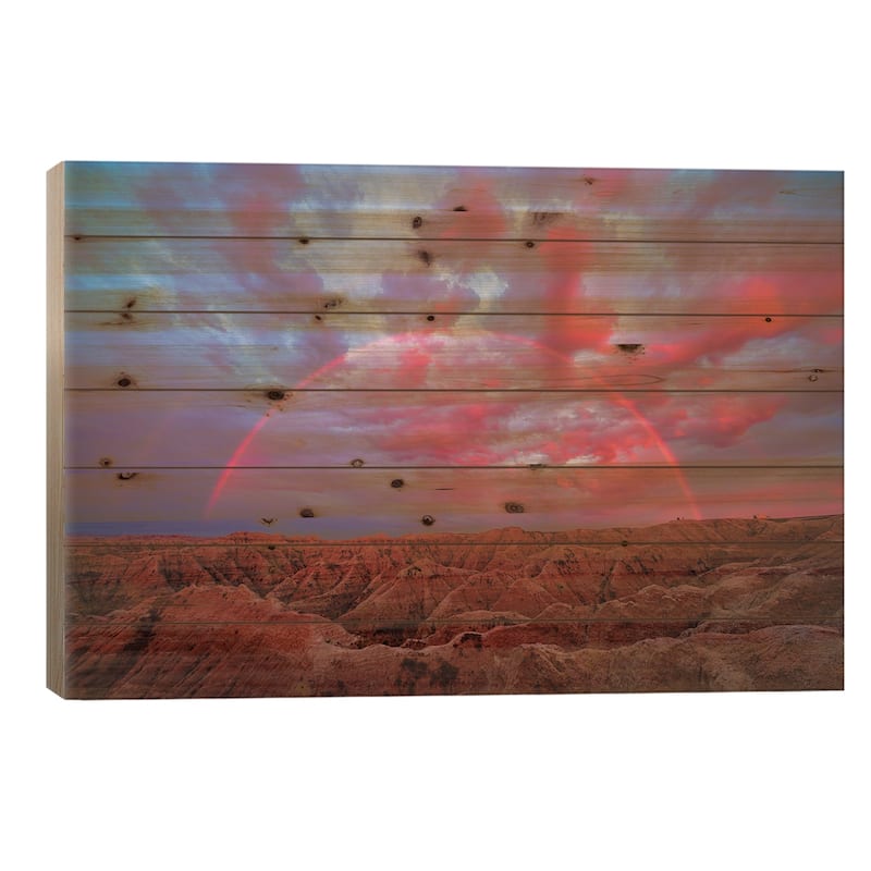 Symphany Over Badlands Print On Wood by John Fan - Multi-Color - 26x40x1.5