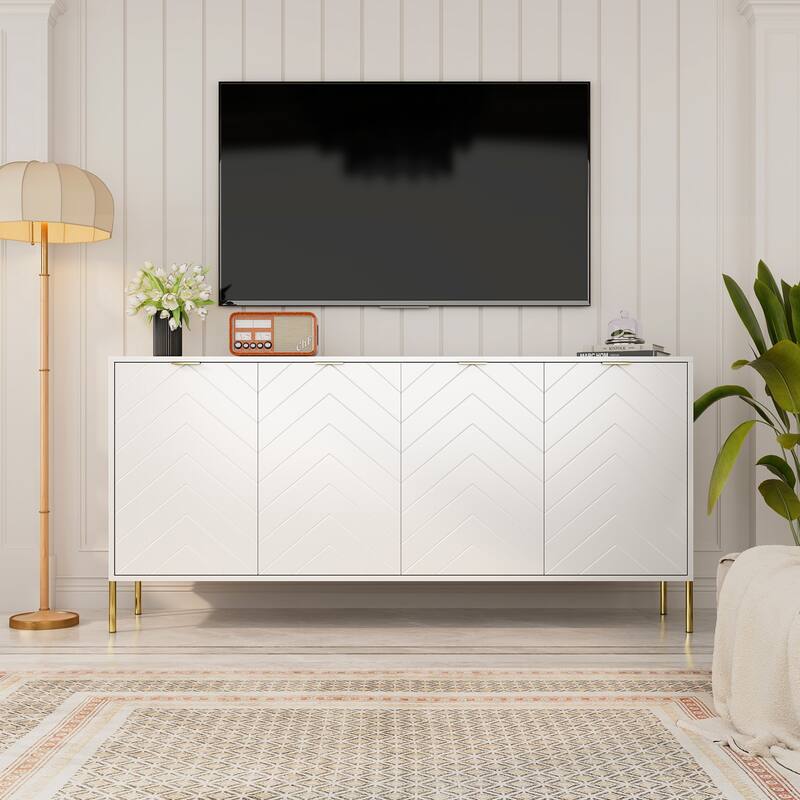 Mid-Century Four Door Storage Buffets Sideboards - White