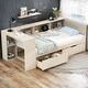 preview thumbnail 2 of 9, Cream Wood Twin Size Platform Bed with Storage Shelves and 2 Drawers