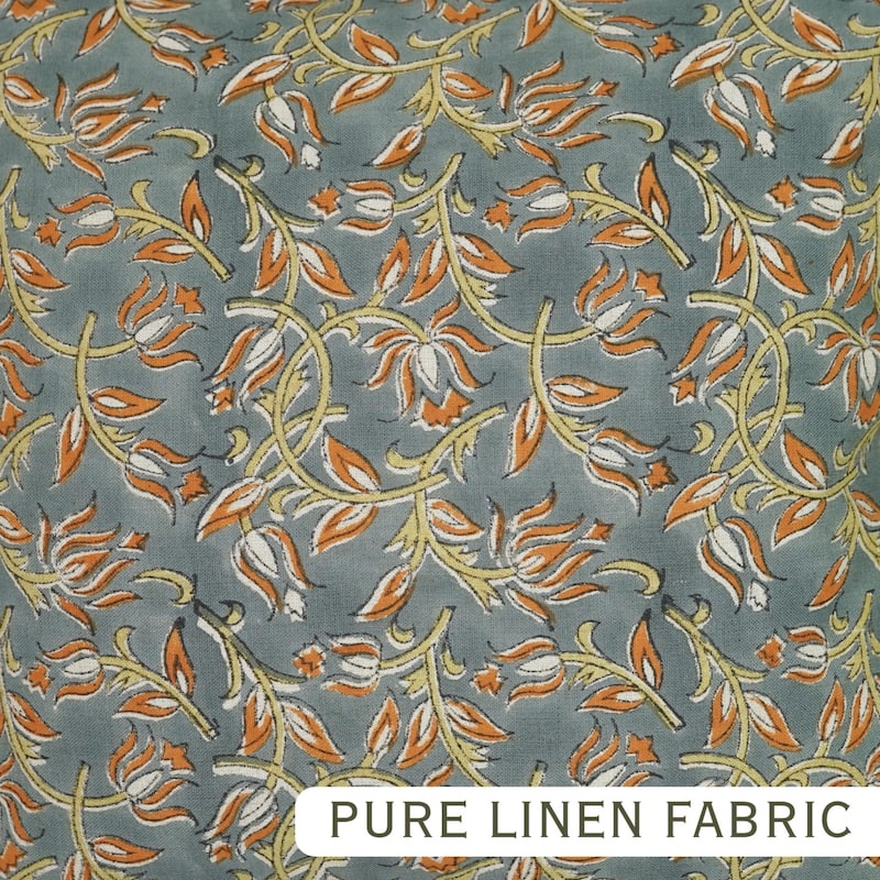 Fabdivine Handmade Block Print Floral Frill Both Side Soft Boho Pure Linen Pillow Cover