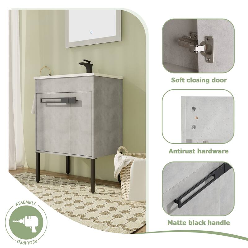 24" FreeStanding Bathroom Vanity with Sink, Floor Stand Bathroom Vanity with Soft Close Door and Adjustable shelf