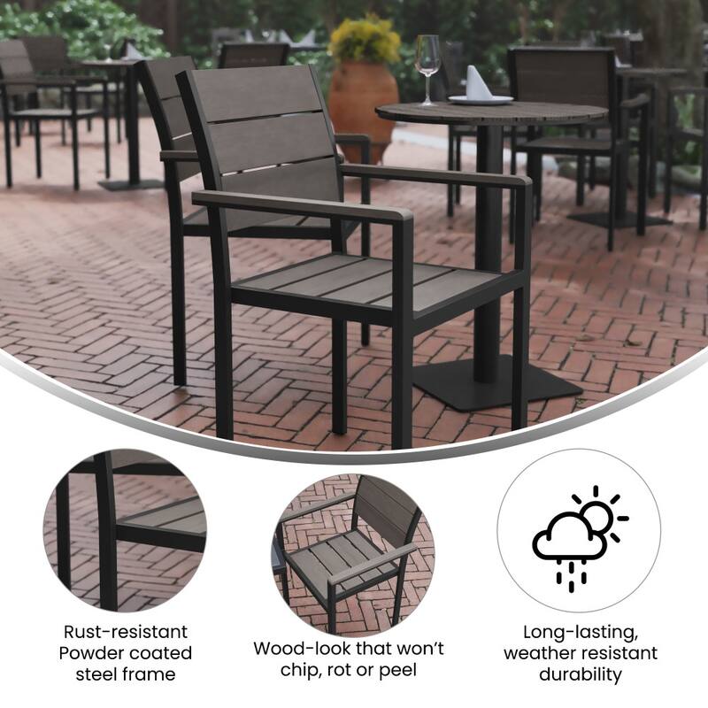 Commercial Grade Outdoor Faux Teak Patio Dining Chair with Arms