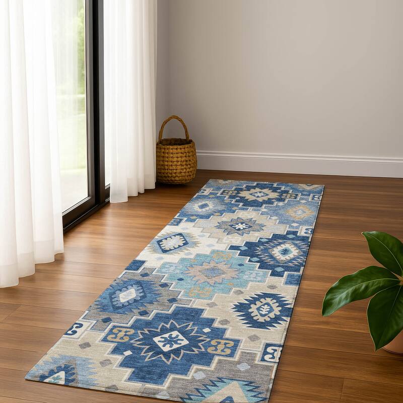 Premium Washable Super Soft Southwest Tribal Mayfield Rug - Blue - 2'3" x 7'6"