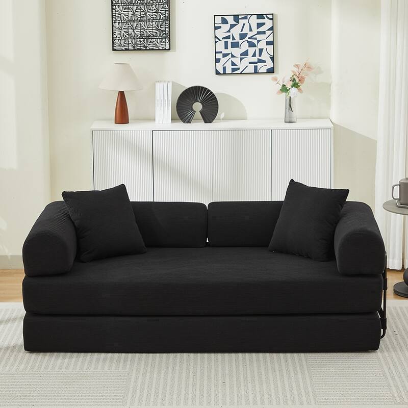 Folding Upholstered Sofa Bed, 78.5" Convertible Sleeper Sofa Bed with 2 Pillows, Fold Out Loveseat Couch, Futon Couch - Black