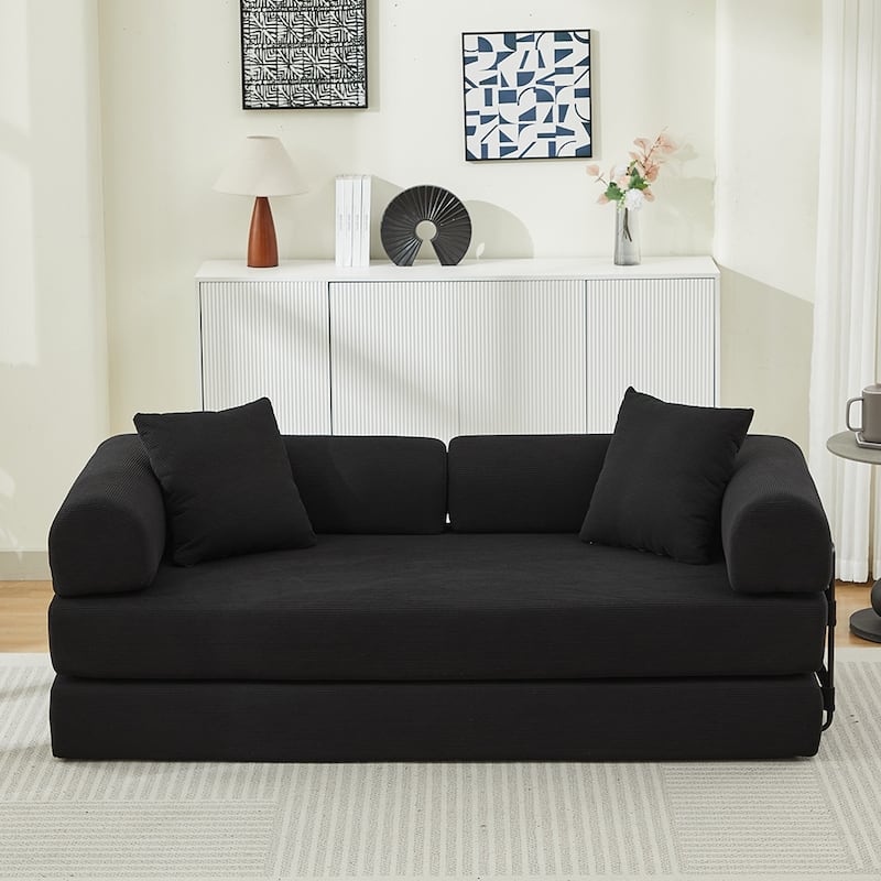 Sofa Bed with 2 Pillows, 3-Seater Convertible Sleeper Sofa, Foldable Couch Loveseat Daybed, No Assembly Required