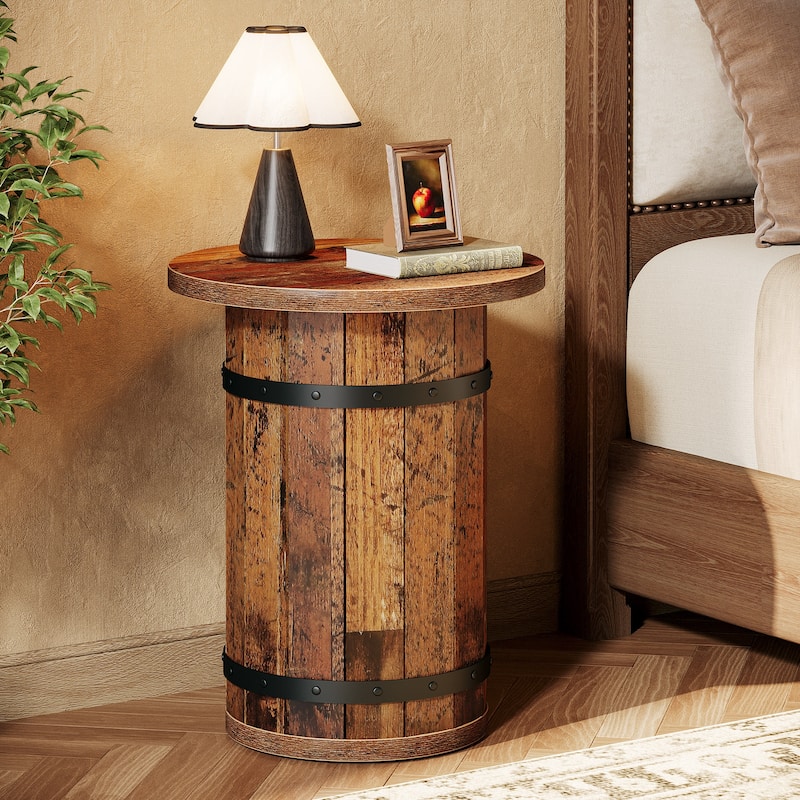 Industrial Side Table with Sturdy Base, Round