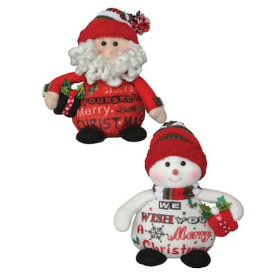 10 inch Merry Claus and Snowman, Set of 2 - red