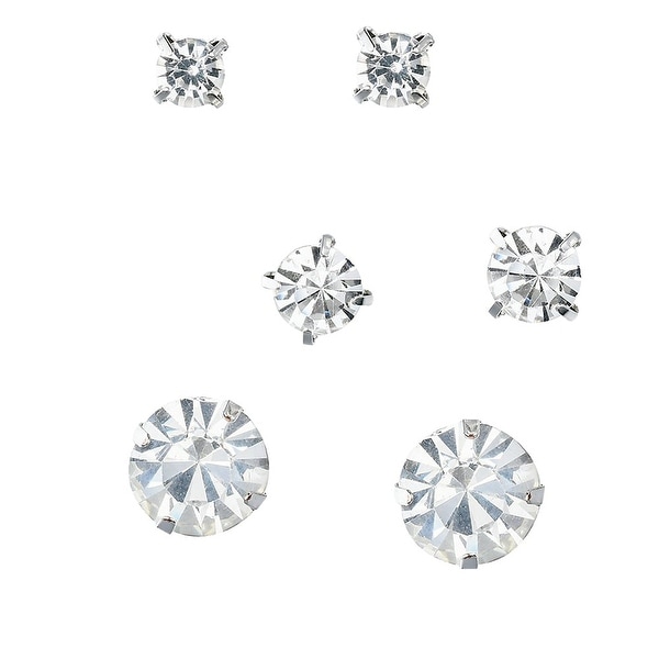 Faux Diamond Round Cut Silver Tone Crystal Mother Daughter Stud Faux Diamond Round Cut Silver Tone Crystal Mother Daughter Stud Earrings 3 Pairs