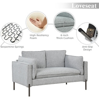 Gray Modern Loveseat Sofa Couch, Linen Fabric Accent Loveseat Couches ...
