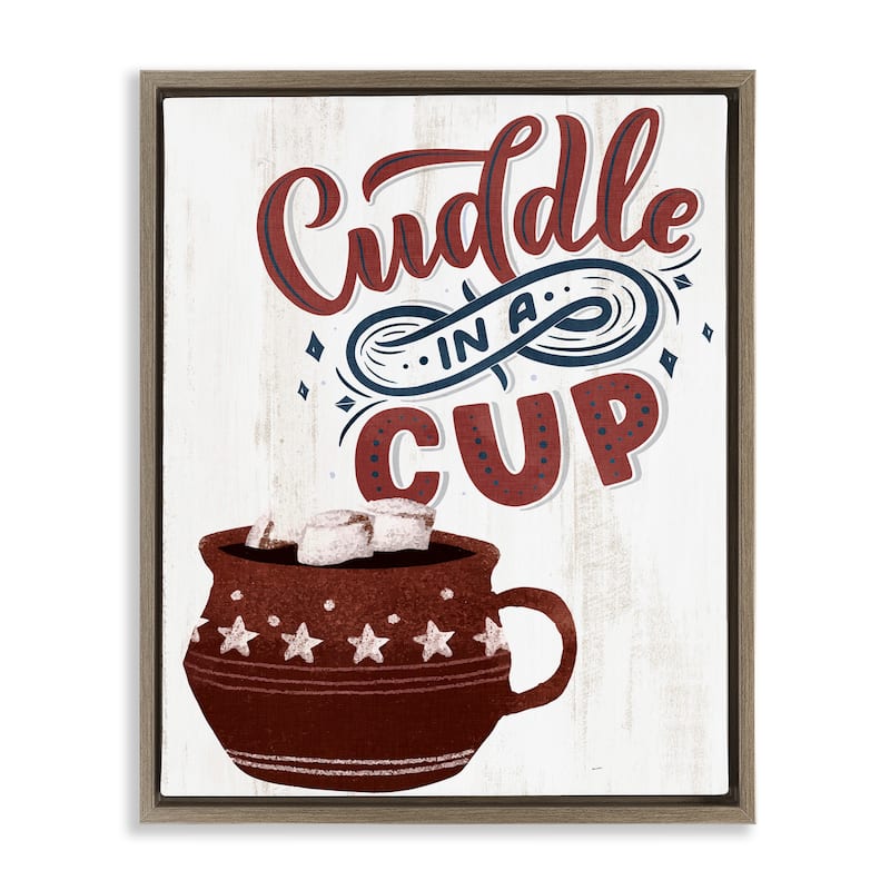 Stupell Cuddle In A Cup Cocoa Framed Floater Canvas Wall Art Design By Kim Allen - 17 x 21 - Brown